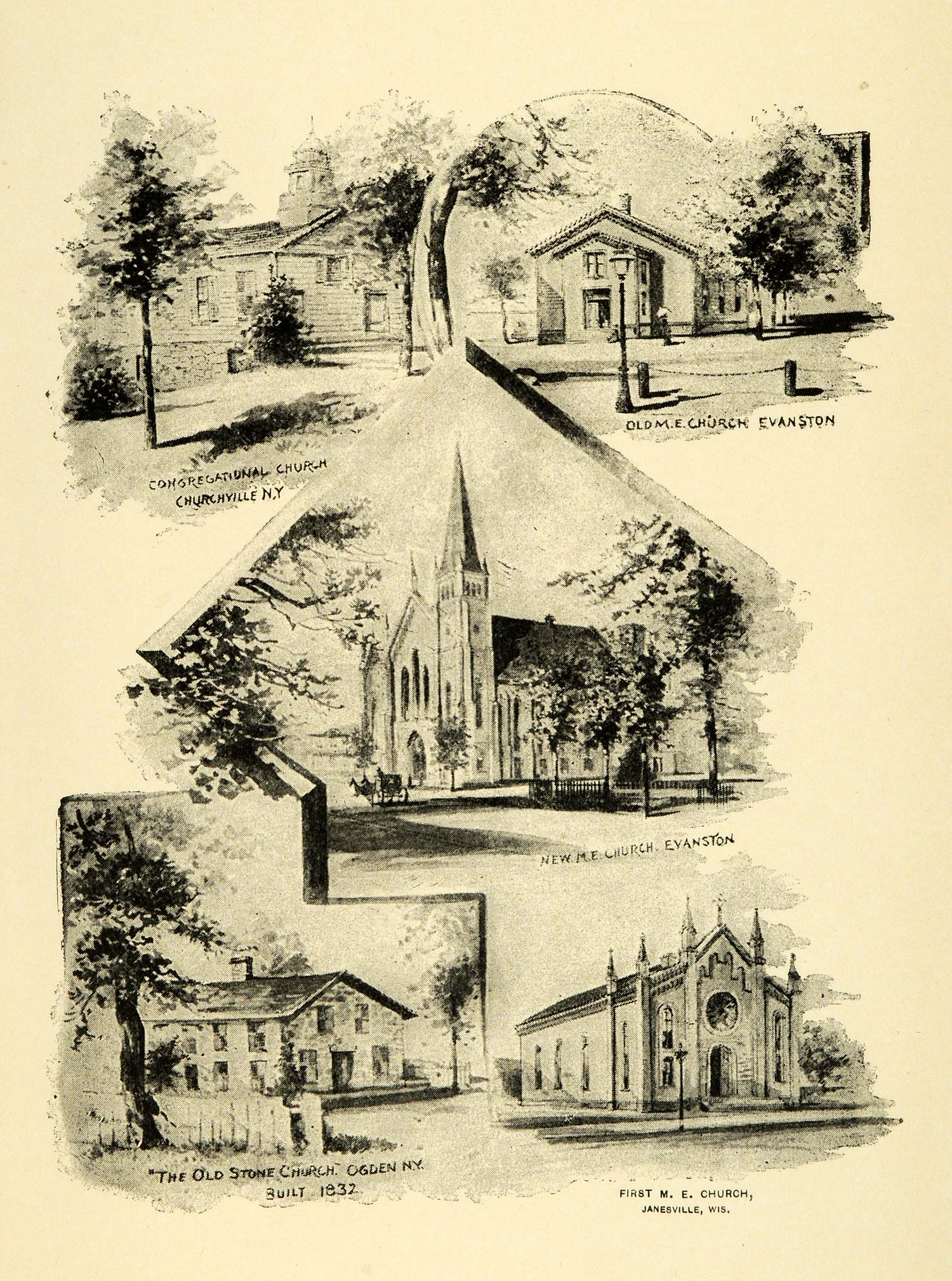 1889 Print Church Congregational Churchville Methodist Evanston M.E GFY1