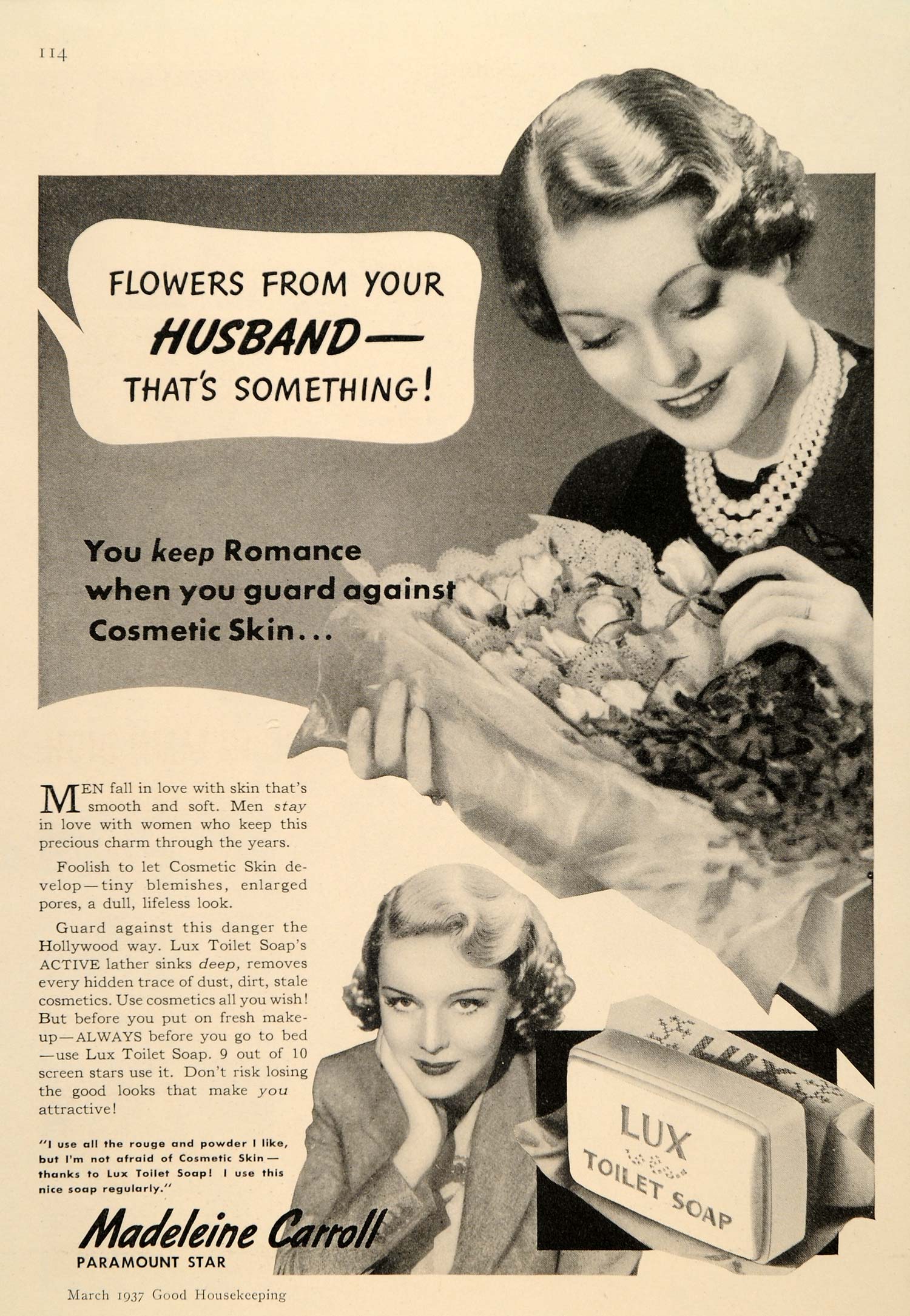 1937 Ad Lux Toilet Soap Madeleine Carroll Paramount - ORIGINAL ADVERTISING GH1