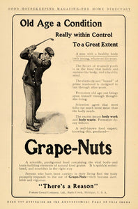 1910 Ad Grape Nuts Golfer Postum Cereal Company Ltd - ORIGINAL ADVERTISING GH2