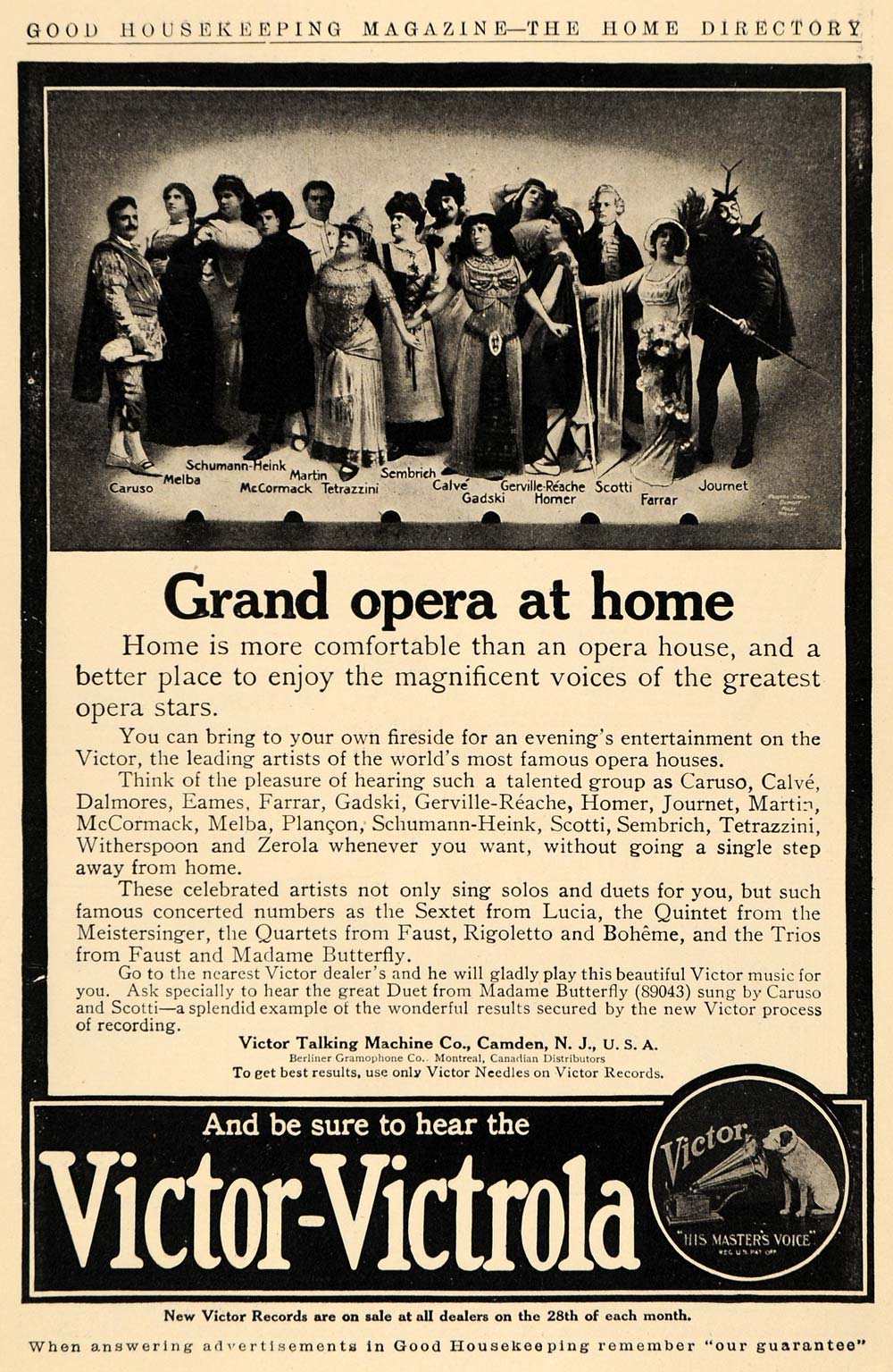 1910 Ad Victor Victrola Grand Opera Caruso Melba Gadski - ORIGINAL GH2