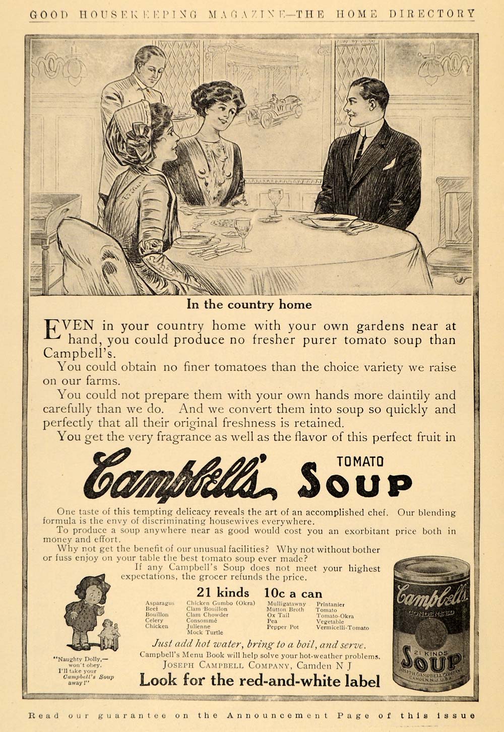 1910 Ad Campbells Tomato Soup Cornell University Can - ORIGINAL ADVERTISING GH2
