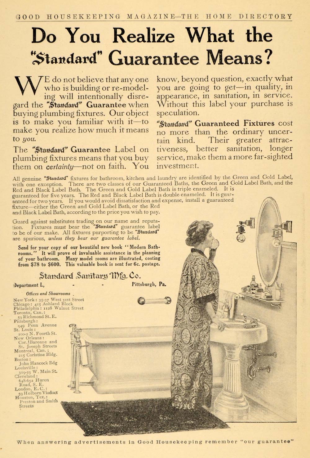 1910 Ad Standard Sanitary Manufacturing Company Fixture - ORIGINAL GH2