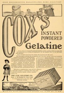 1910 Ad Cox Instant Powdered Gelatine Pudding Recipe - ORIGINAL ADVERTISING GH2