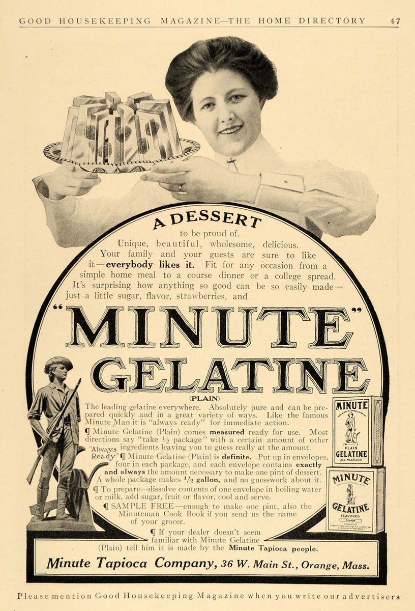 Tapioca Ad 1911 Ad Minute Tapioca Gelatine Dessert Gelatin Woman - ORIGINAL ADVER ...