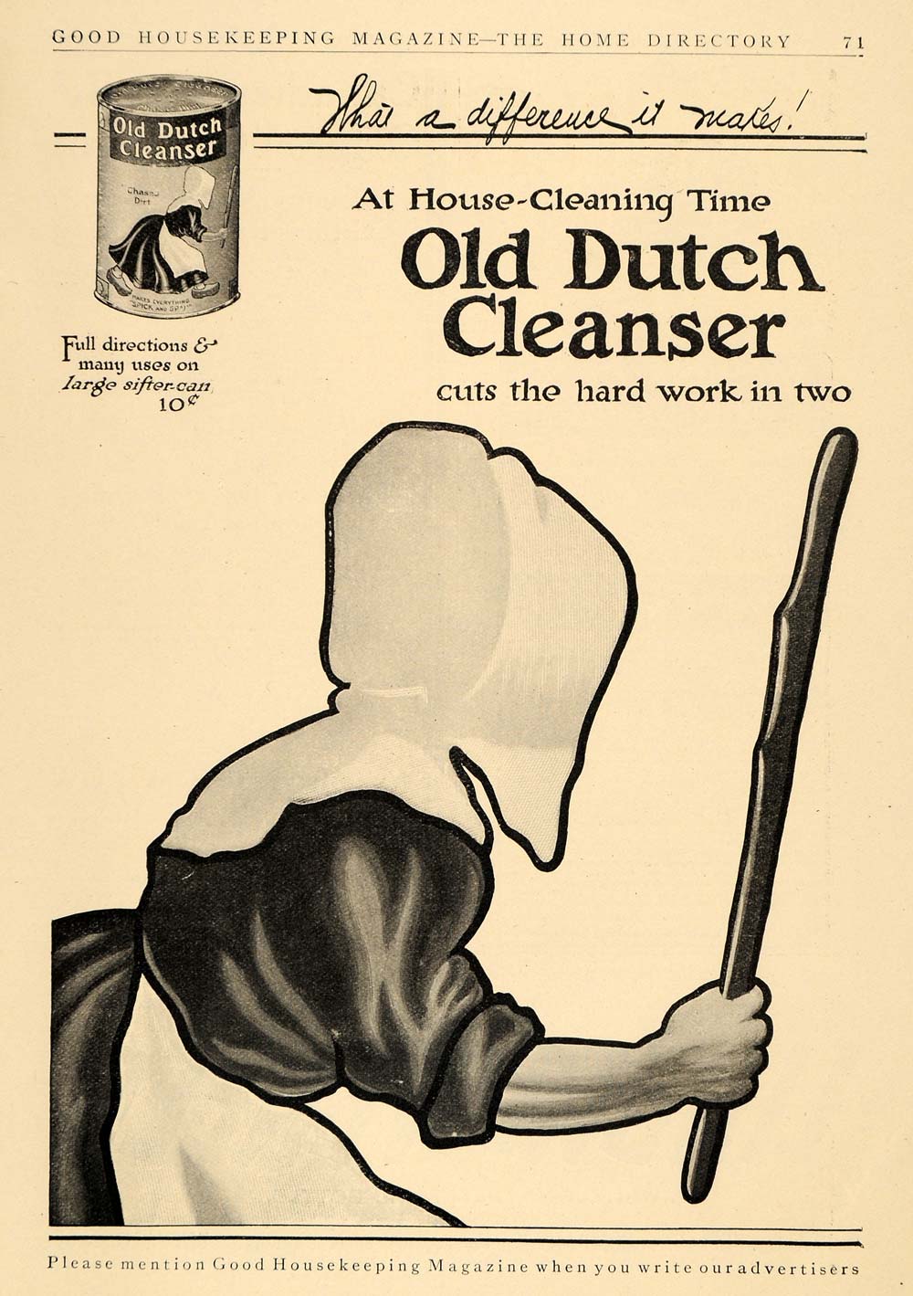 1911 Ad Old Dutch Cleanser Girl Can House Cleaning - ORIGINAL