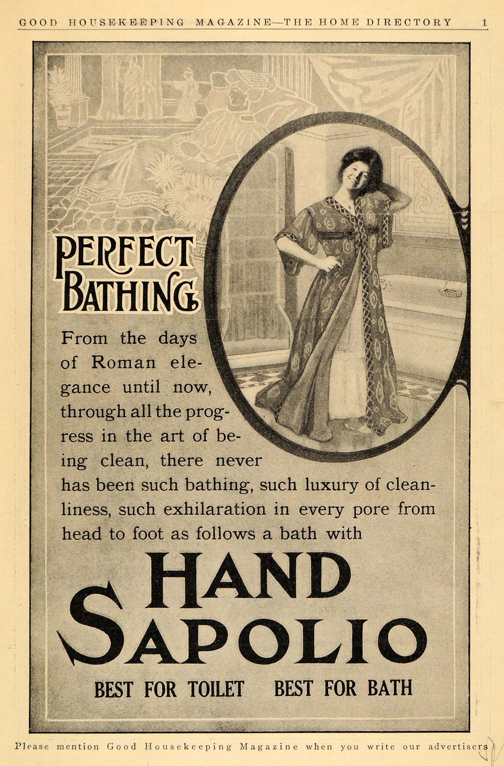 1911 Ad Hand Sapolio Toilet Bath Soap Woman Bathrobe - ORIGINAL ADVERTISING GH2