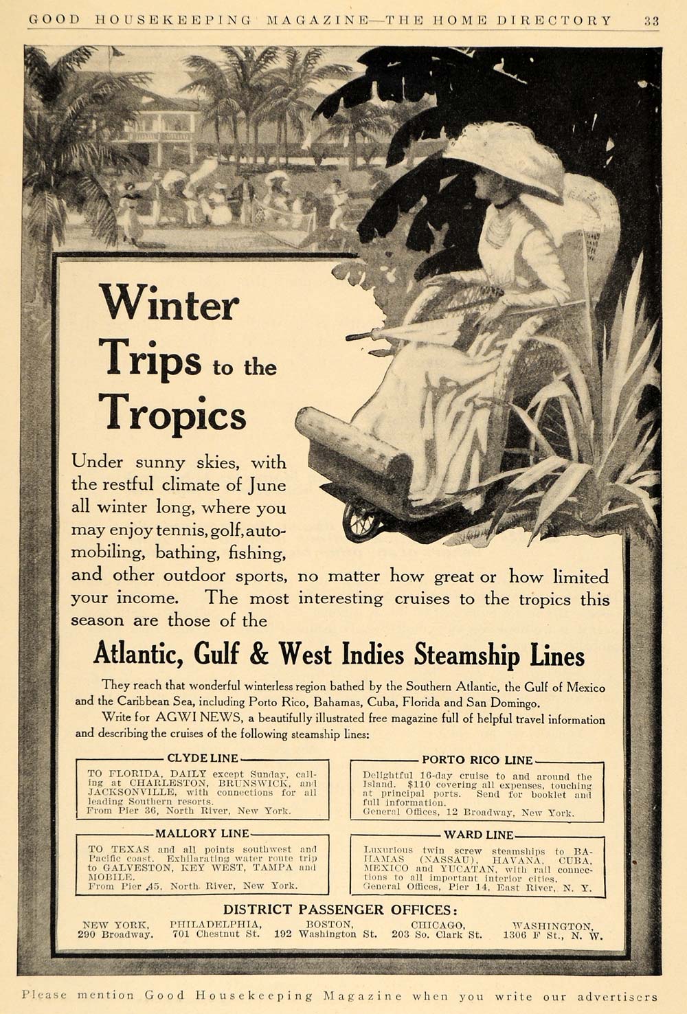 1911 Ad Atlantic Gulf West Indies Steamship Lines AGWI - ORIGINAL GH2