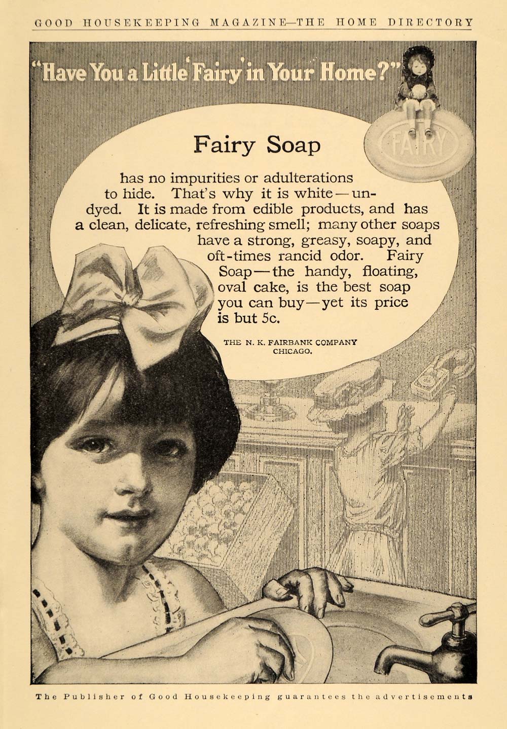 1910 Ad Fairbank Fairy Toilet Bath Soap Child Ribbon - ORIGINAL ADVERTISING GH2