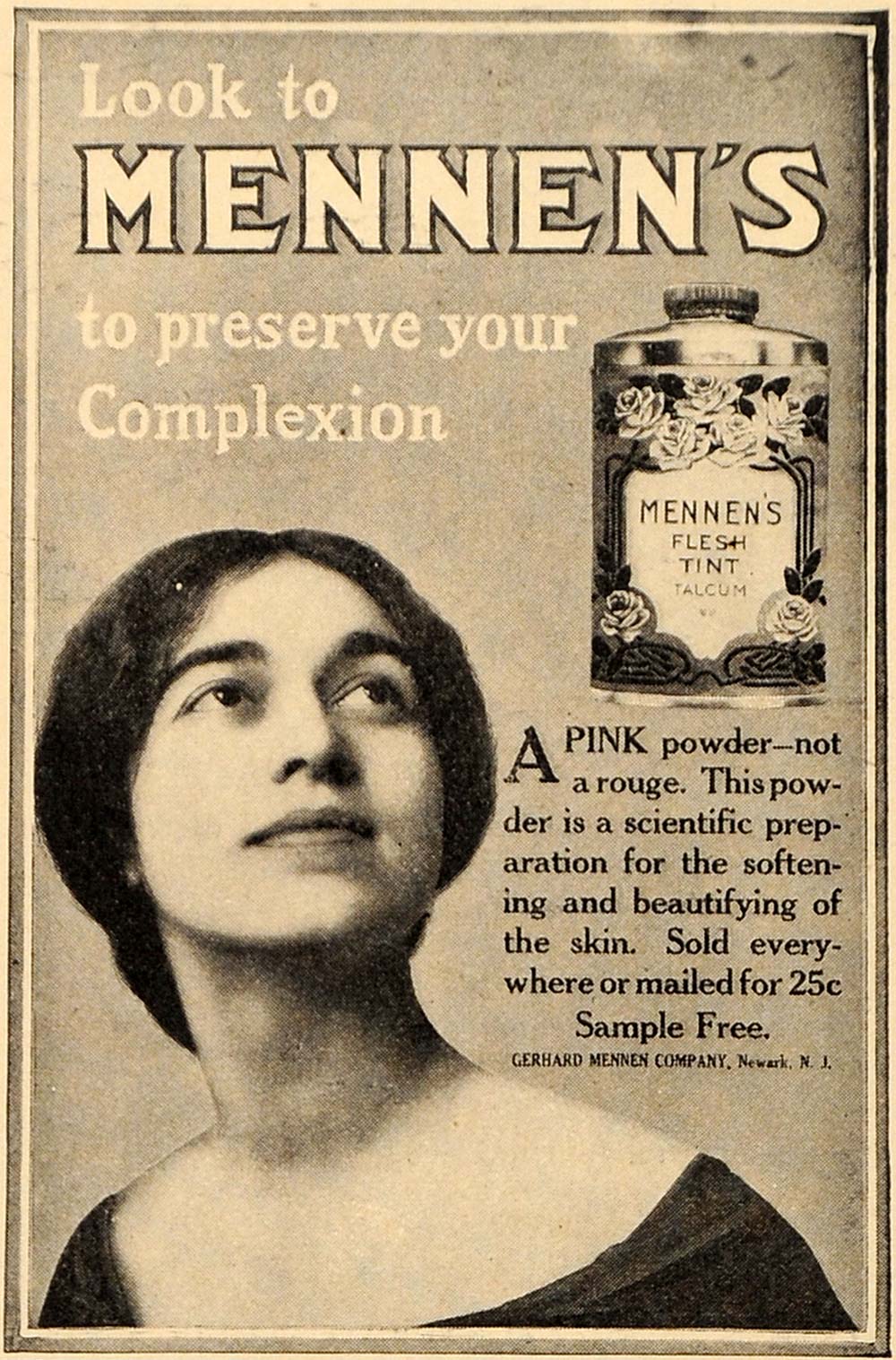 1910 Ad Gerhard Mennen Powder Talcum Beauty Products - ORIGINAL ADVERTISING GH2