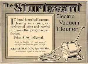 1911 Ad B F Sturtevant Electric Vacuum Cleaner Home - ORIGINAL ADVERTISING GH2