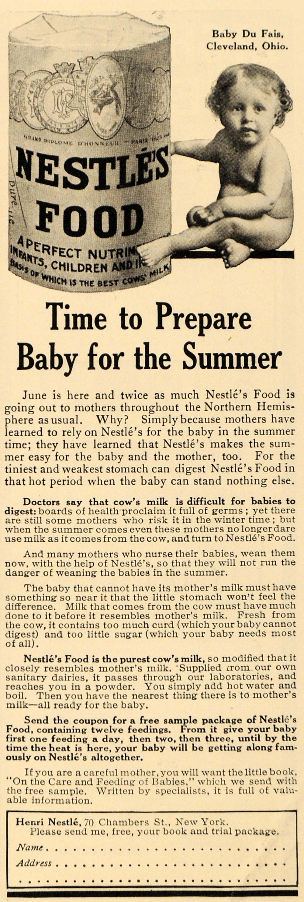 1911 Ad Henri Nestle Nutriment Child Food Baby Du Fais - ORIGINAL GH2