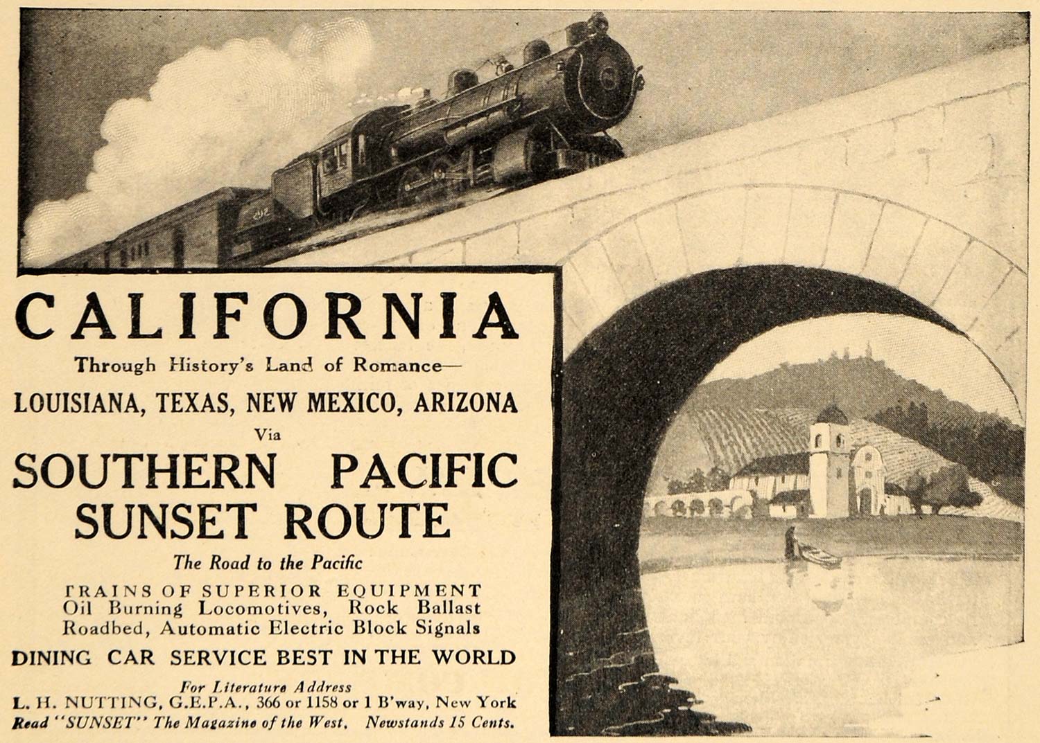 1911 Ad Southern Pacific Sunset Route Rail Train Bridge - ORIGINAL GH2