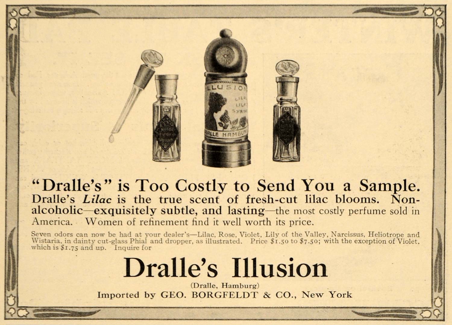 1912 Ad Geo. Borgfeldt Dralle's Illusion Perfume Lilac - ORIGINAL GH2