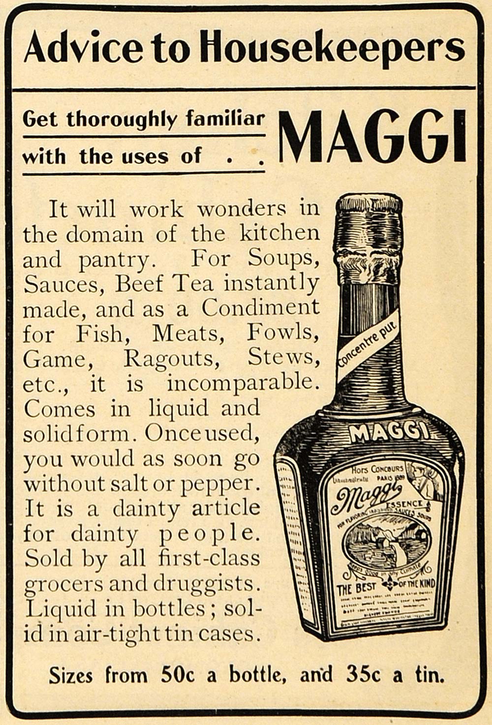 1902 Ad Maggi Cooking Flavor Concentrate Condiment Food - ORIGINAL GH2