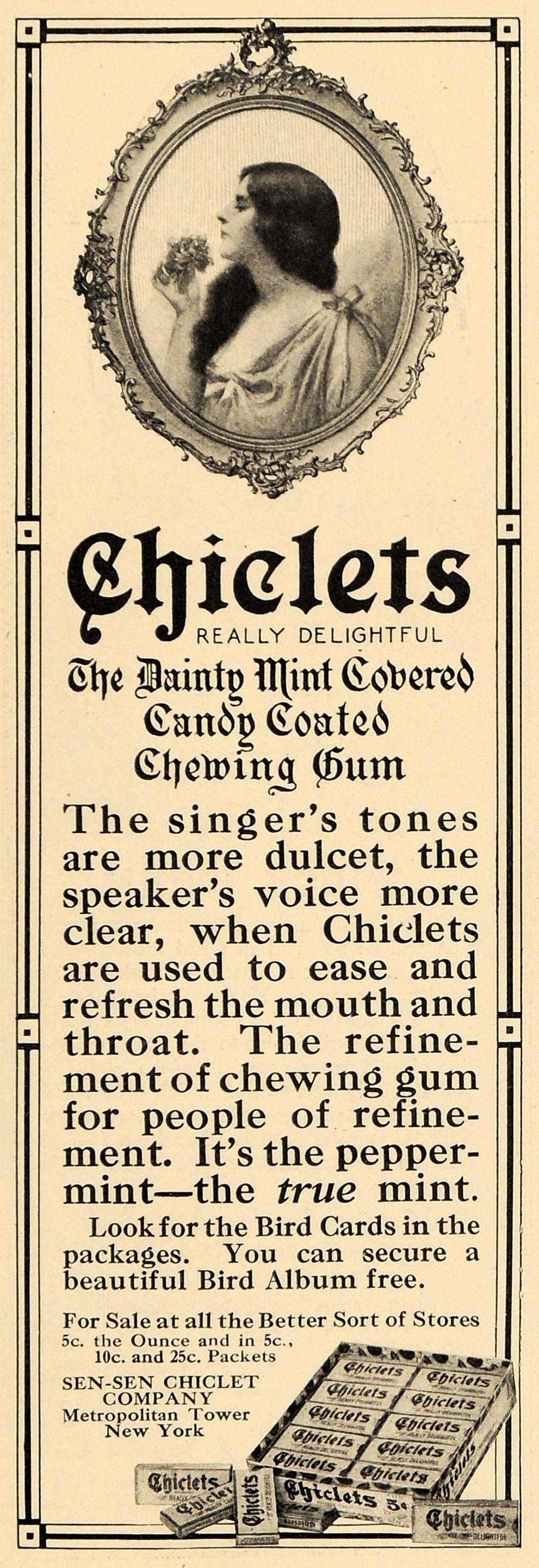 1912 Ad Sen-Sen Chiclets Mint Candy Coated Chewing Gums - ORIGINAL GH2