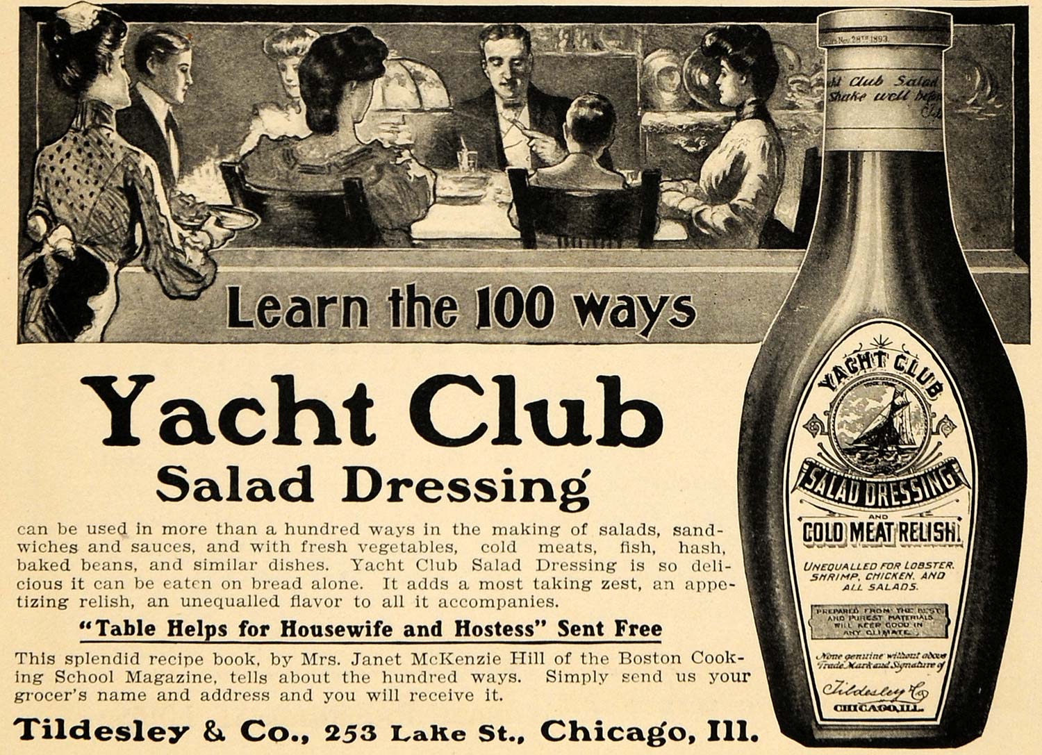 1904 Ad Tildesley Yacht Club Salad Dressing Relish Meal