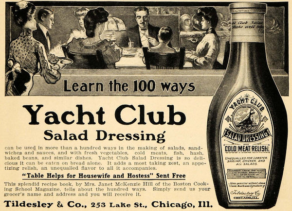 1904 Ad Tildesley Yacht Club Salad Dressing Relish Meal