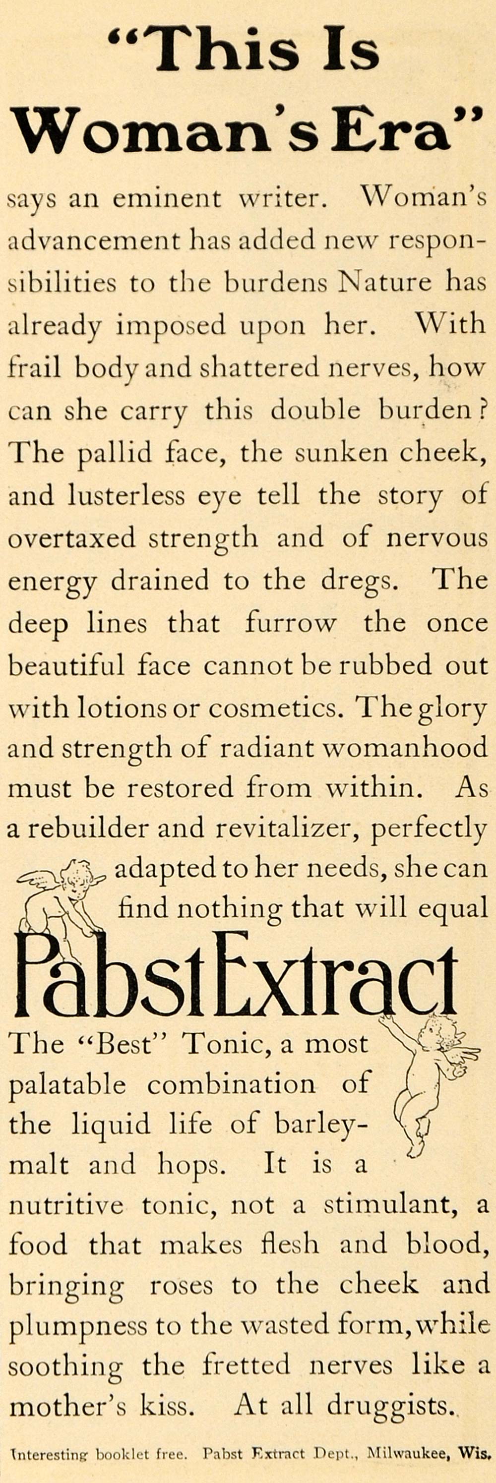 1904 Ad Pabst Extract Malt Tonic For Women's Health - ORIGINAL ADVERTISING GH2