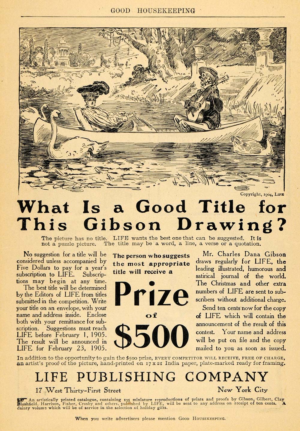 1905 Ad Life Publishing Gibson Drawing Title Contest NY - ORIGINAL GH2