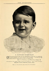 1903 Ad F. Howard Harriman Mellin's Food Baby Boston - ORIGINAL ADVERTISING GH2