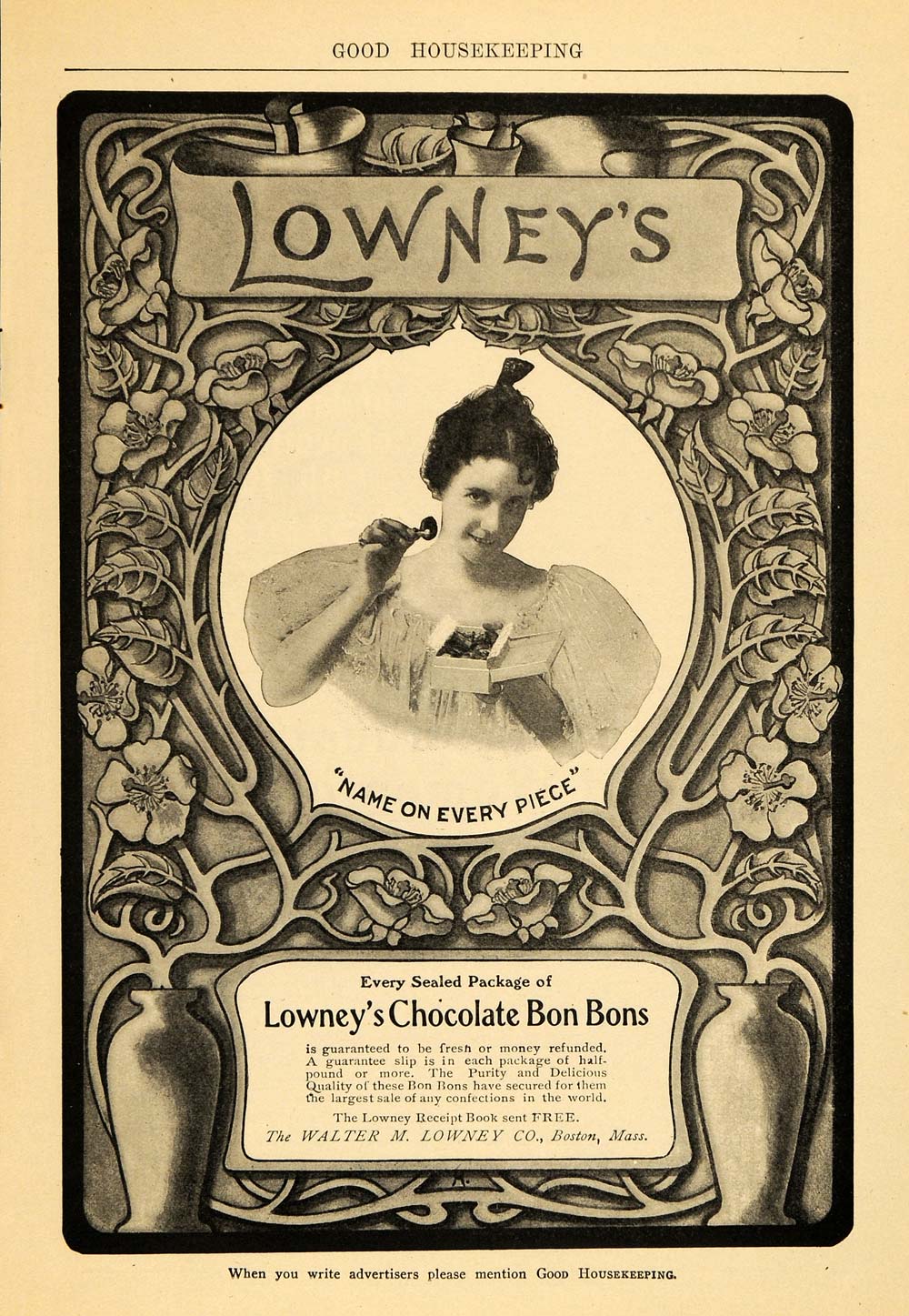1904 Ad Walter M. Lowney's Chocolate Bon Bons Candy - ORIGINAL ADVERTISING GH2