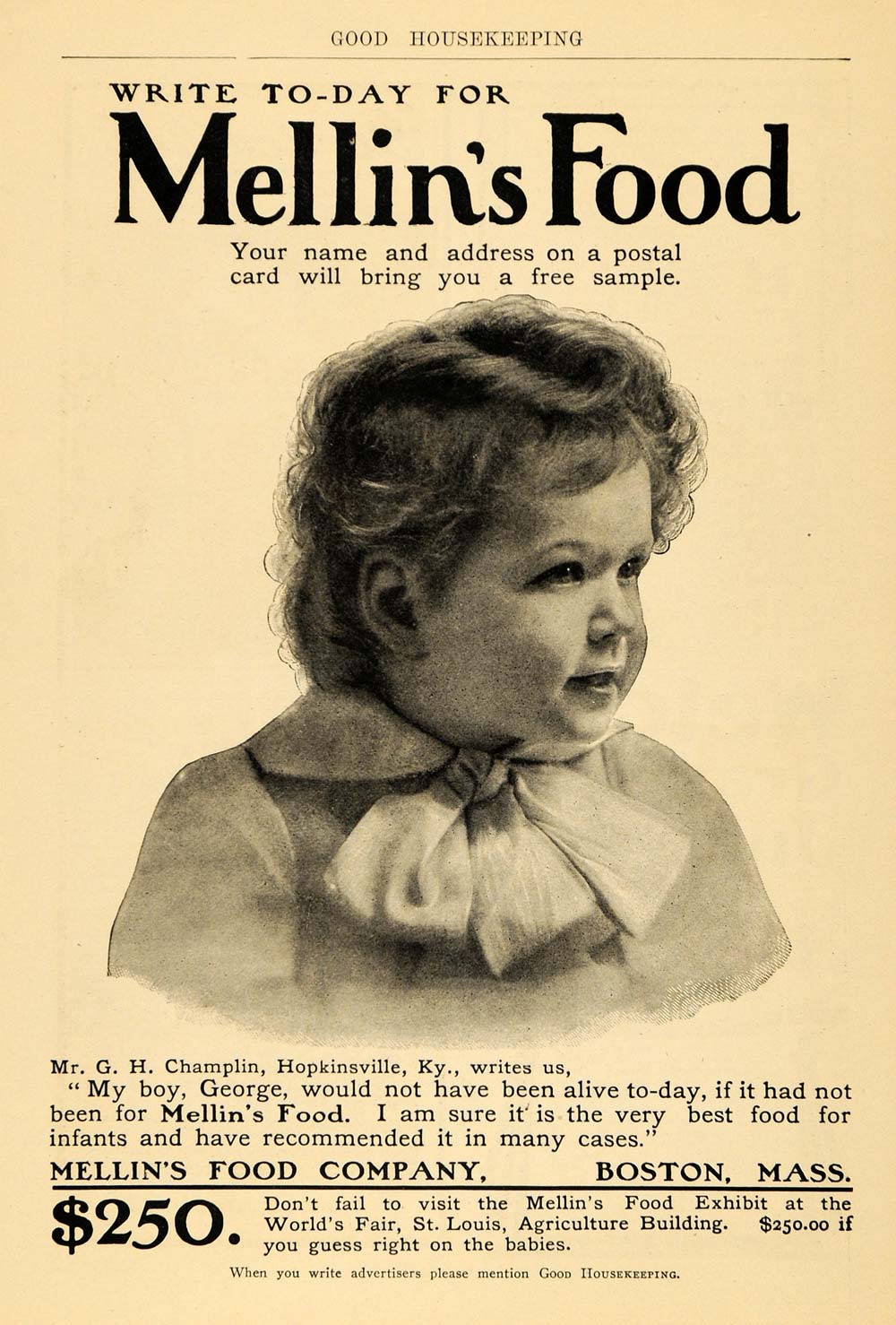 1904 Ad Mellin's Baby Food George Champlin Hopkinsville - ORIGINAL GH2