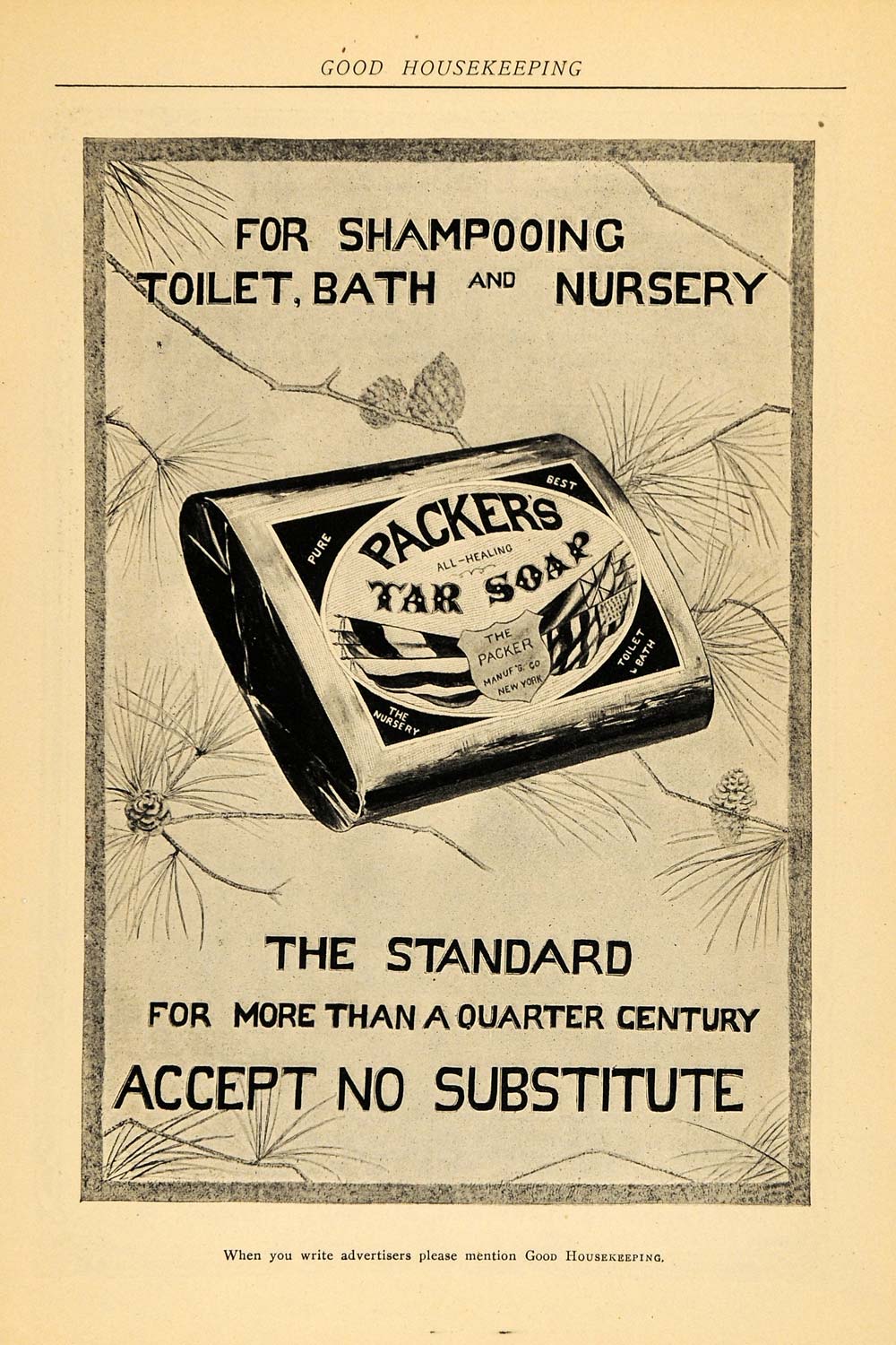 1902 Ad Packer's Tar Soap Shampoo Toilet Bath Nursery - ORIGINAL ADVERTISING GH2