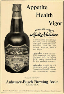 1904 Ad Malt Nutrine Bottle Anheuser-Busch Health Vigor - ORIGINAL GH2