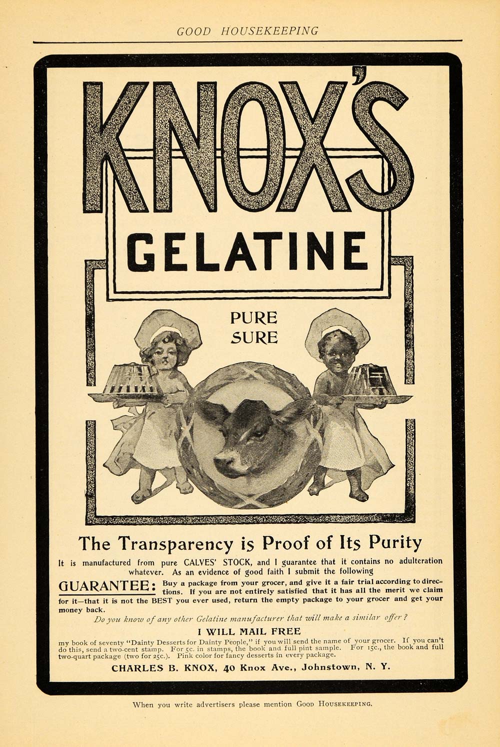 1902 Ad Charles B. Knox Gelatine Calves' Stock NY - ORIGINAL ADVERTISING GH2