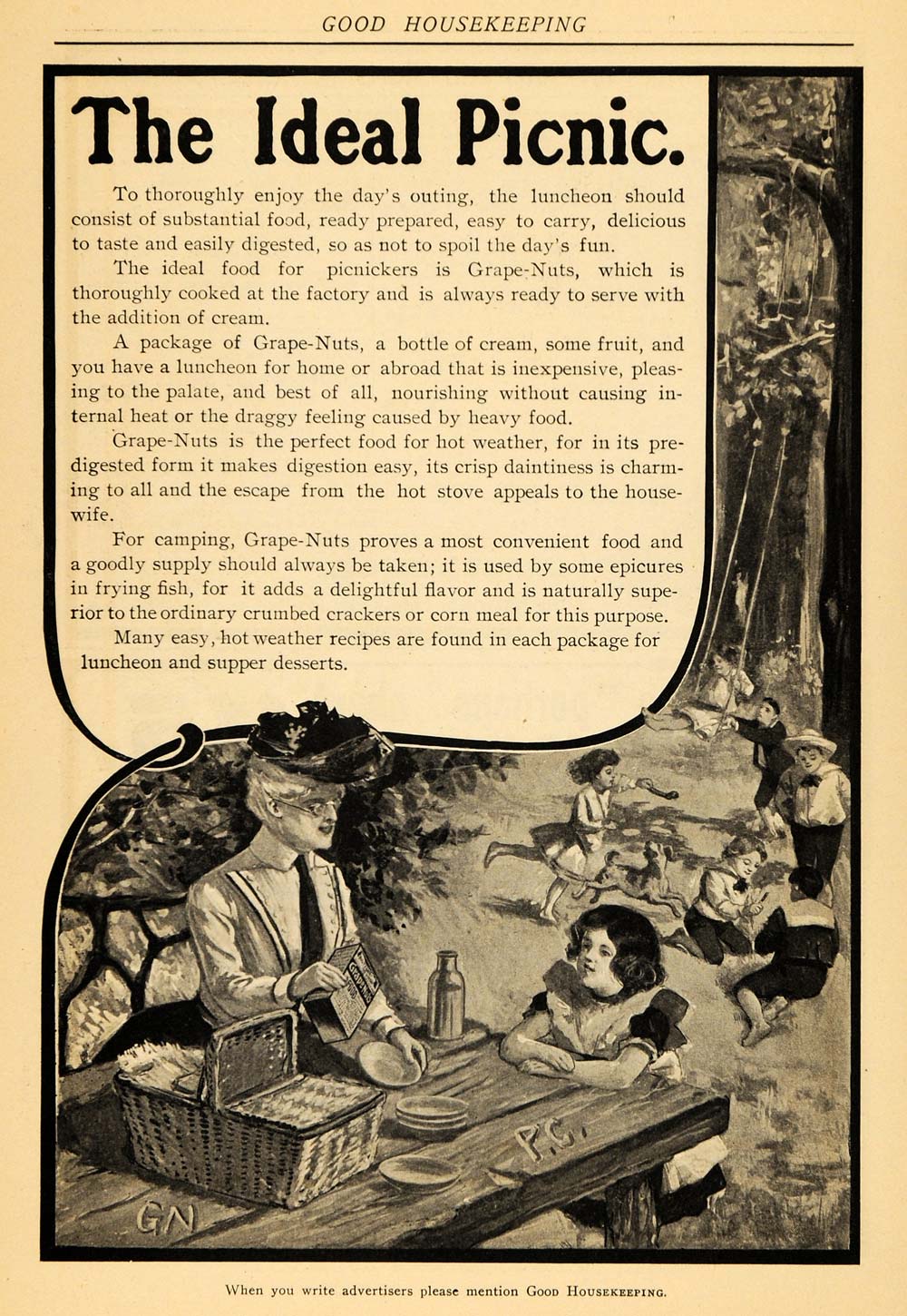 1902 Ad Ideal Children's Picnic Grape-Nuts Cereal - ORIGINAL ADVERTISING GH2