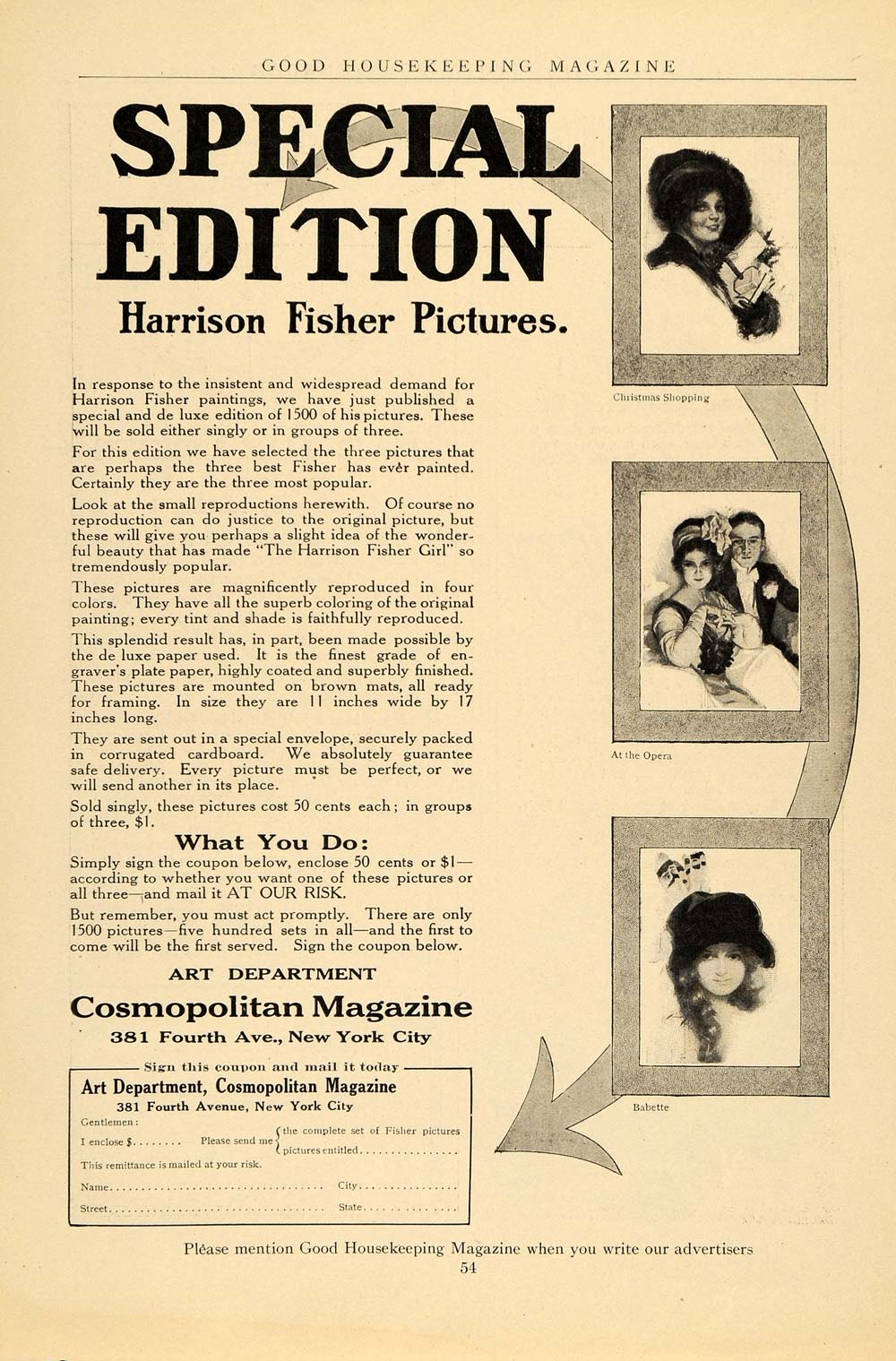 1912 Ad Cosmopolitan Magazine Harrison Fisher Pics - ORIGINAL ADVERTISING GH2