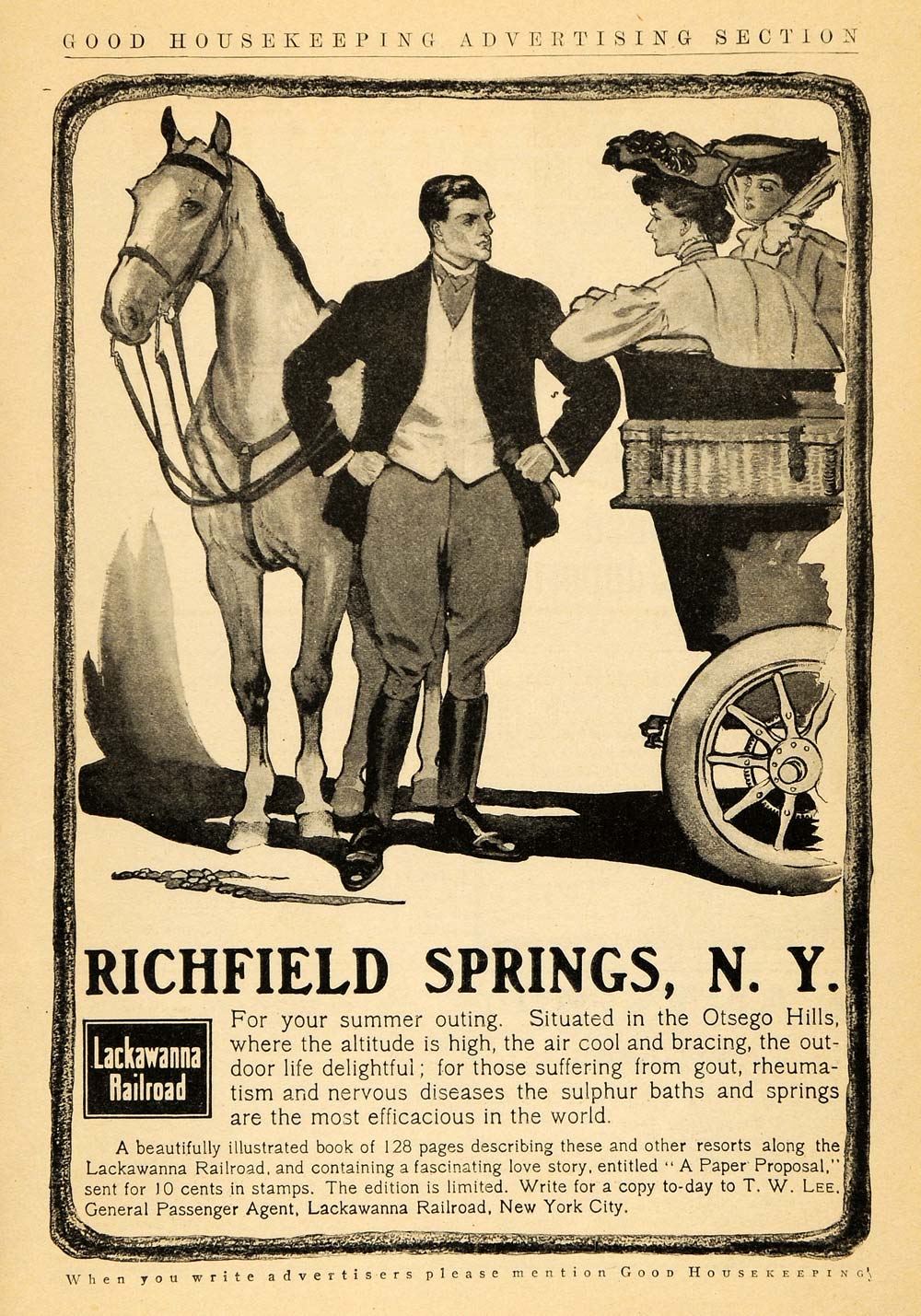 1905 Ad Richfield Springs Lackawanna Railroad Buggy - ORIGINAL ADVERTISING GH2