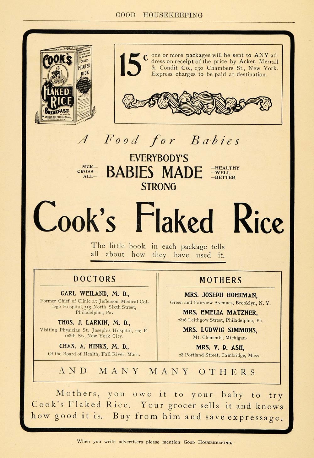1904 Ad Babies Made Strong Cook's Flaked Rice Larkin - ORIGINAL ADVERTISING GH2