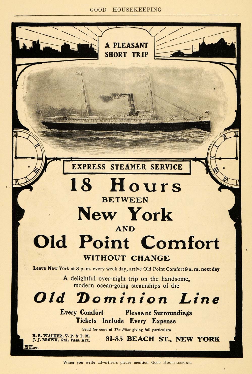 1904 Ad Old Dominion Line Steamship Cruise J. J. Brown - ORIGINAL GH2