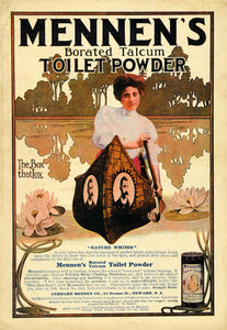 1908 Ad Gerhard Mennen Talcum Toilet Powder Boat Lotus - ORIGINAL GH2