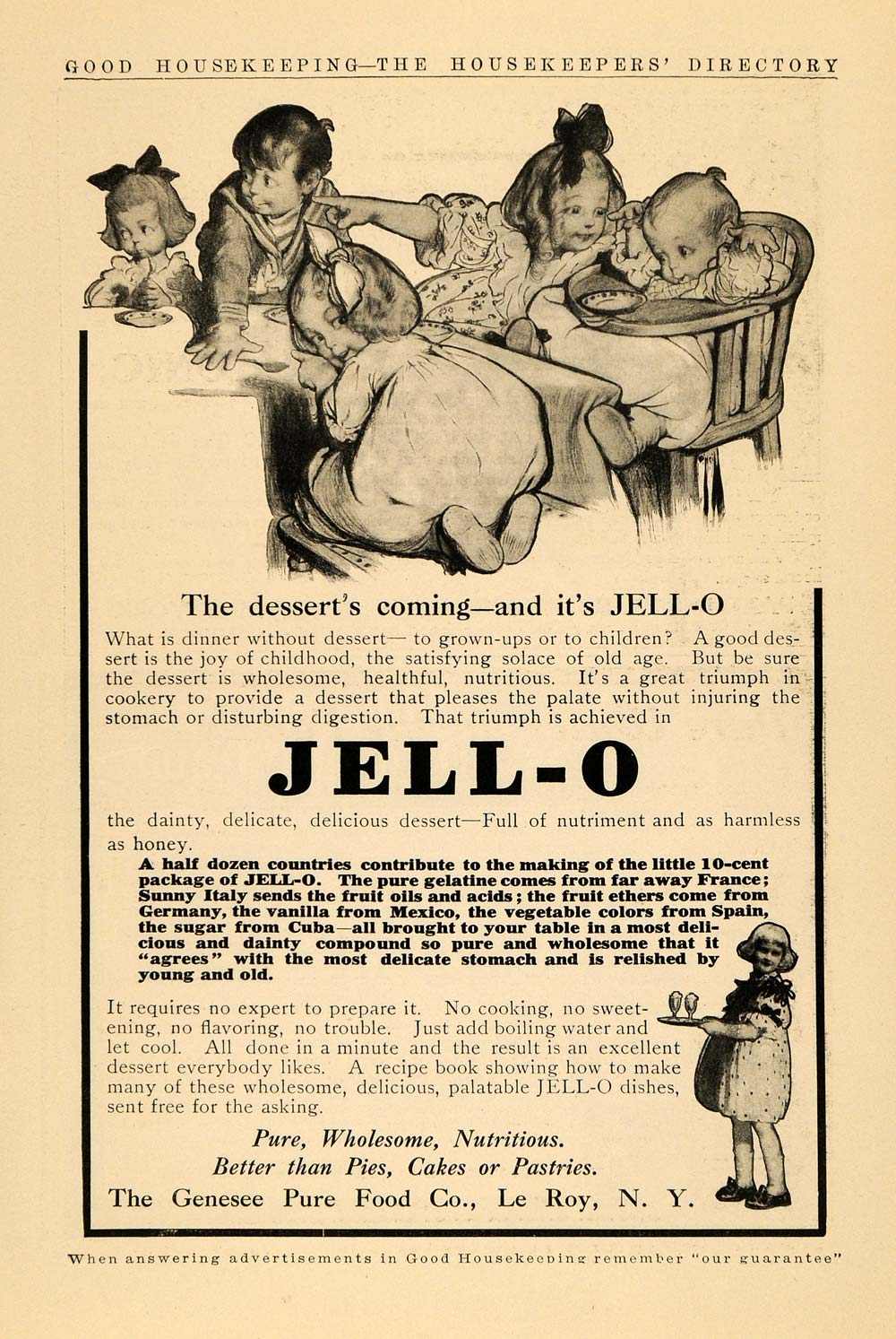 1908 Ad Genesee Pure Food Jell-O Dessert Rose O'Neill - ORIGINAL ADVERTISING GH2