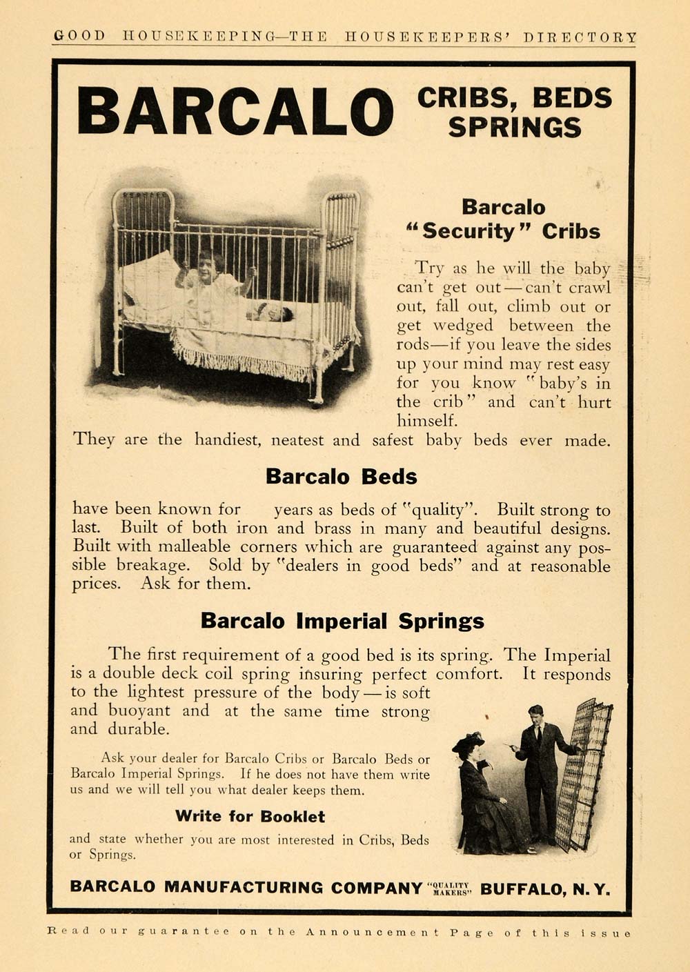 1908 Ad Barcalo Manufacturing Co. Crib Child Spring Bed - ORIGINAL GH2