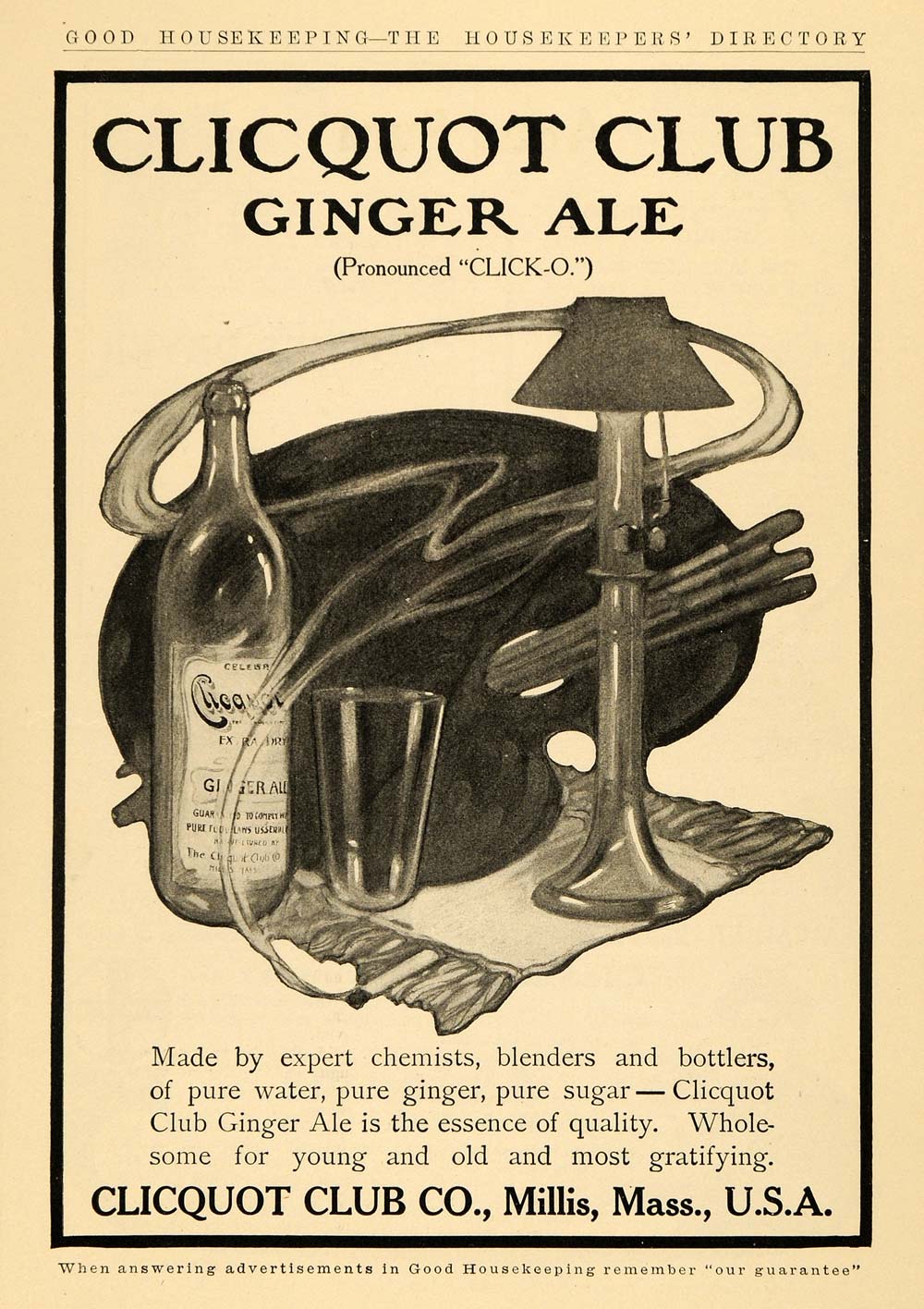 1908 Ad Clicquot Club Co. Ginger Ale Mineral Pure Water - ORIGINAL GH2