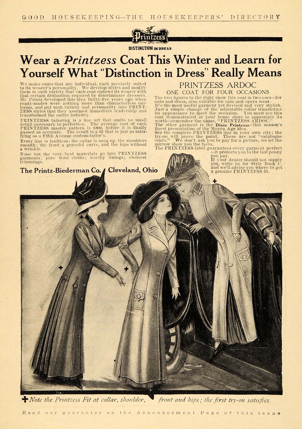1909 Ad Printz-Biederman Co Winter Coat Vintage Clothes