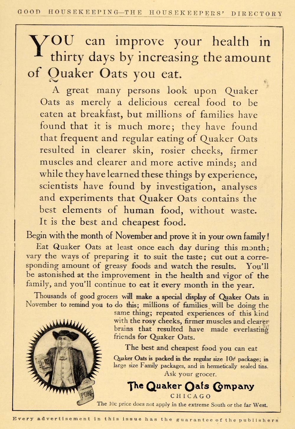 1909 Ad Quaker Oats Co. Breakfast Cereal Food Chicago - ORIGINAL ADVERTISING GH2