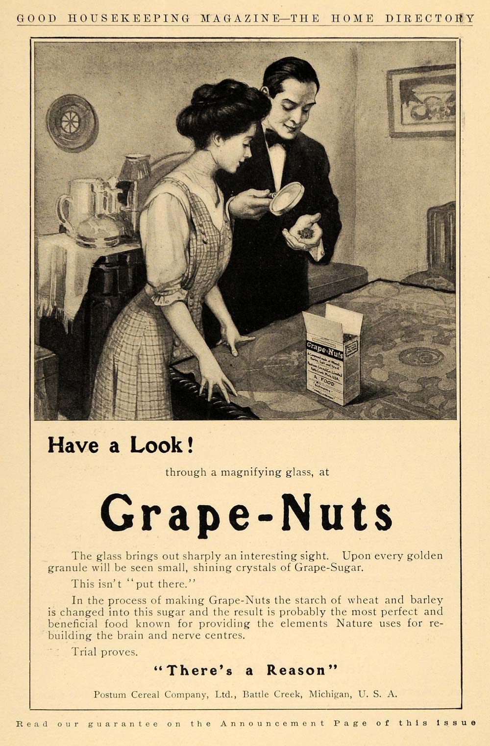 1910 Ad Postum Cereal Co. Grape-Nuts Fruits Housewife - ORIGINAL ADVERTISING GH2