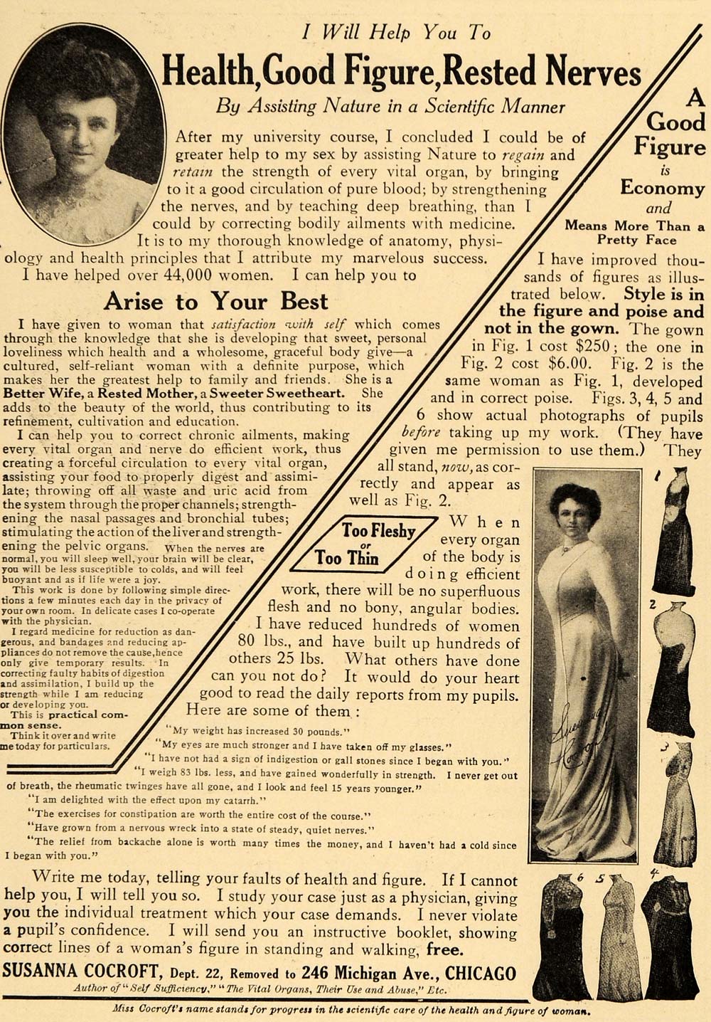 1910 Ad Susanna Cocroft Physician Weight Treatment IL - ORIGINAL ADVERTISING GH2