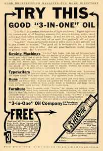 1910 Ad 3-In-One Oil Co. Machinery Lubricant New York - ORIGINAL ADVERTISING GH2