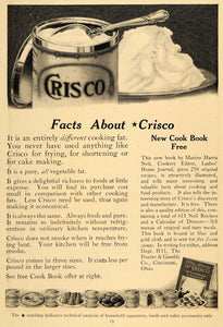 1913 Ad Procter & Gamble Co. Crisco Shortening Lard - ORIGINAL ADVERTISING GH3