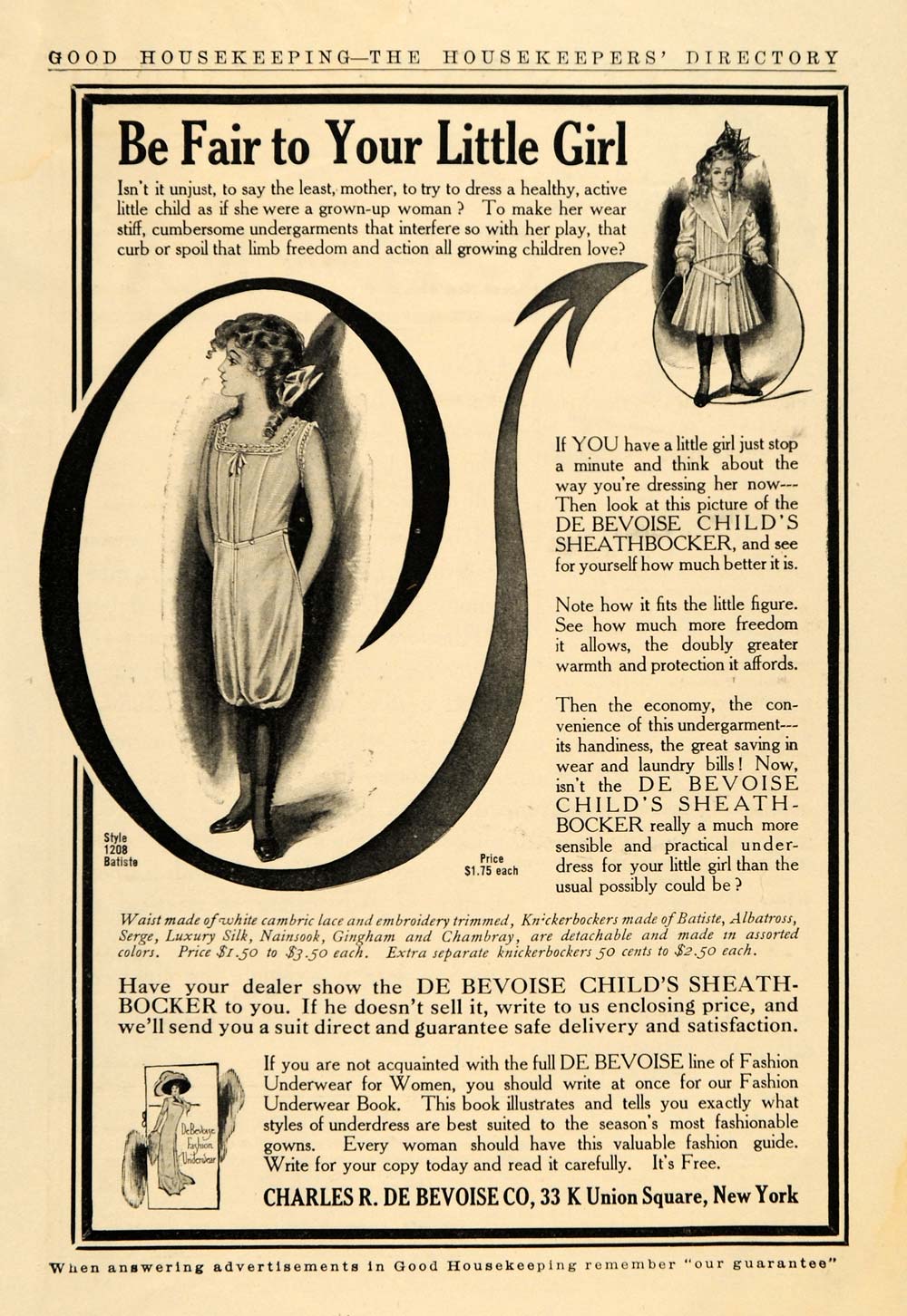 1913 Ad Charles R. De Bevoise Clothes Child Underwear - ORIGINAL ADVERTISING GH3