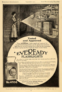 1915 Ad American Ever Ready Works Flashlights Basement - ORIGINAL GH3