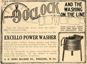 1909 Ad A D Howe Machine Co Excello Power Washer Device - ORIGINAL GH3