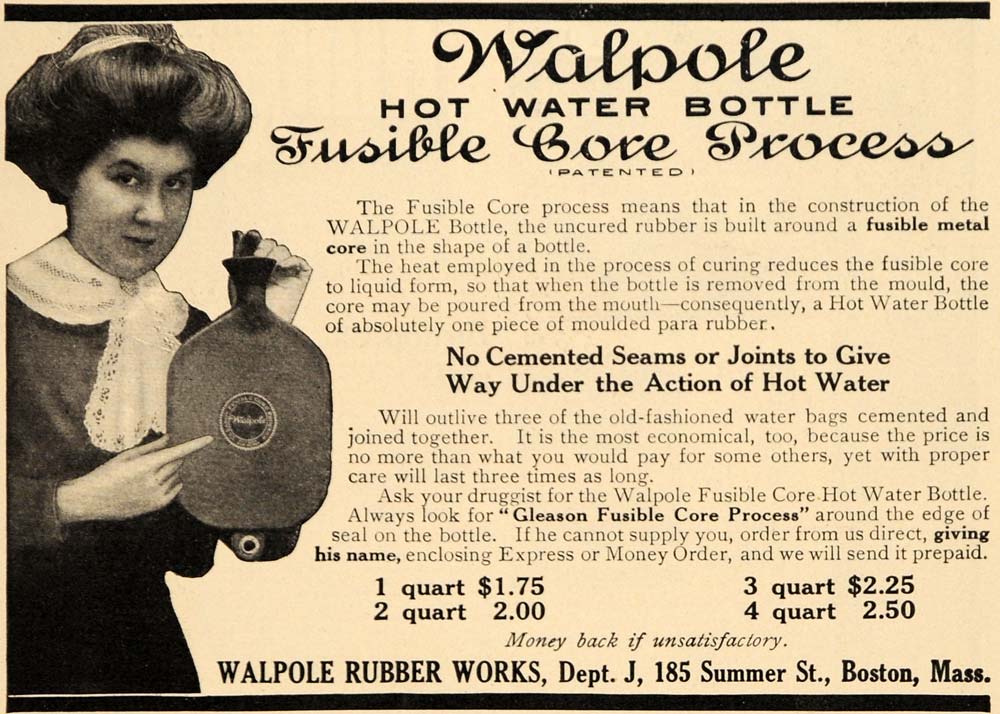1909 Ad Walpole Woman Rubber Works Hot Water Bottle Product Boston GH3