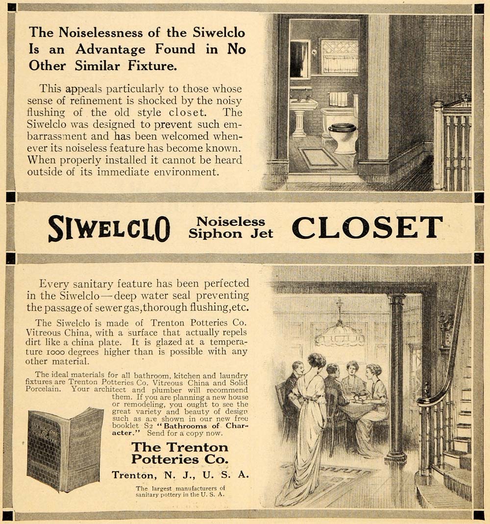 1913 Ad Trenton Potteries Co Siwelclo Siphon Jet Closet - ORIGINAL GH3