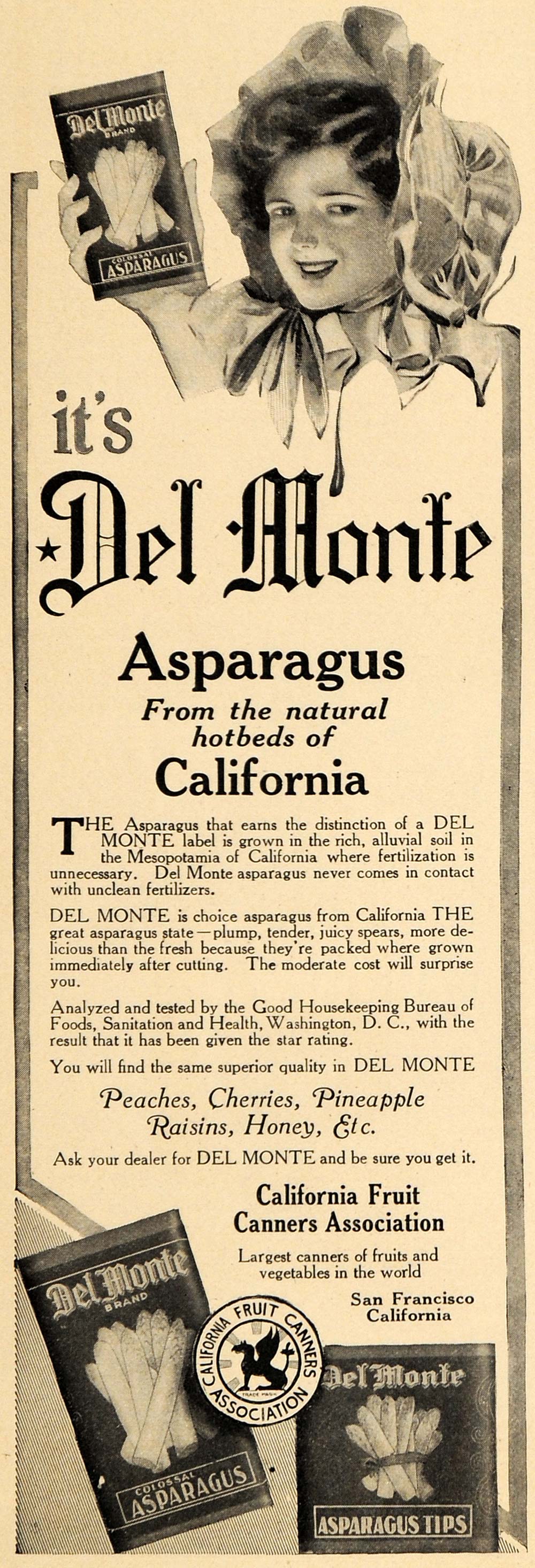 1913 Ad California Fruit Canners Del Monte Asparagus - ORIGINAL ADVERTISING GH3